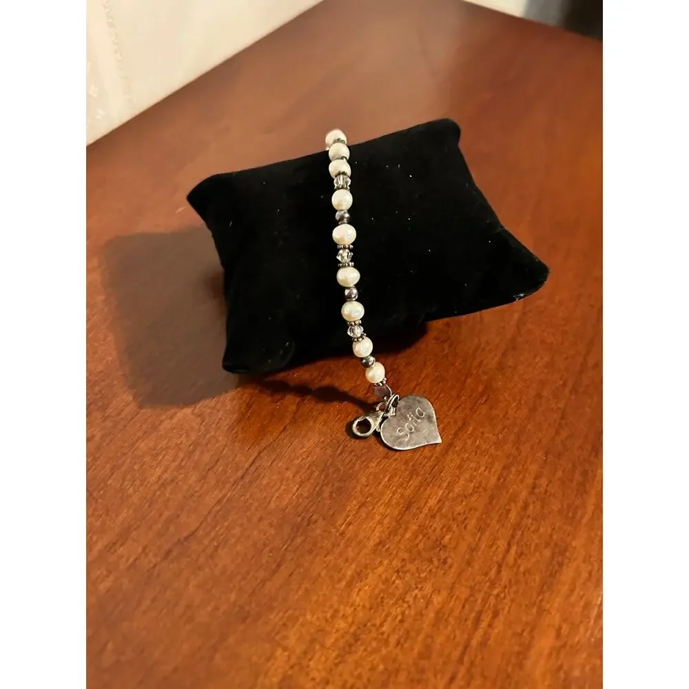 Vintage 925 Sterling Silver Freshwater Pearl Strand Bracelet 7.5